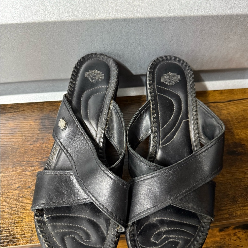 Harley-Davidson Womens Wedge Sandals US 7,5 M EUR 38,5 N Slip On Black Platform - Picture 4 of 9